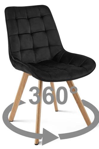 Krzesło obrotowe SORIA 360° czarne – welur, siedzisko 53 cm, na metalowych nogach w dekorze dębu