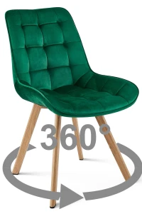 Krzesło obrotowe SORIA 360° zielone – welur, siedzisko 53 cm, na metalowych nogach w dekorze dębu