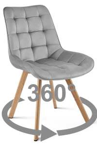 Krzesło obrotowe SORIA 360° jasnoszare – welur, siedzisko 53 cm, na metalowych nogach w dekorze dębu