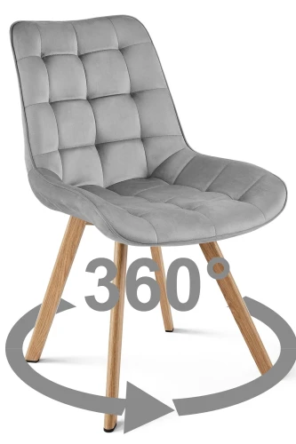 Krzesło obrotowe SORIA 360° jasnoszare – welur, siedzisko 53 cm, na metalowych nogach w dekorze dębu