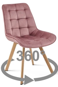 Krzesło obrotowe SORIA 360° ciemnoróżowe – welur, siedzisko 53 cm, na metalowych nogach w dekorze dębu