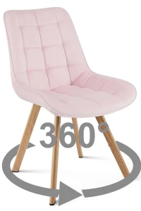Krzesło obrotowe SORIA 360° jasnoróżowe – welur, siedzisko 53 cm, na metalowych nogach w dekorze dębu