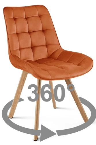 Krzesło obrotowe SORIA 360° miedziane – welur, siedzisko 53 cm, na metalowych nogach w dekorze dębu