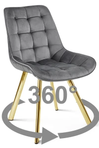 Krzesło obrotowe SORIA 360° ciemnoszare – welur, siedzisko 53 cm, na złotych metalowych nogach
