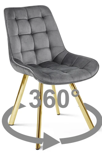 Krzesło obrotowe SORIA 360° ciemnoszare – welur, siedzisko 53 cm, na złotych metalowych nogach