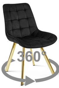 Krzesło obrotowe SORIA 360° czarne – welur, siedzisko 53 cm, na złotych metalowych nogach