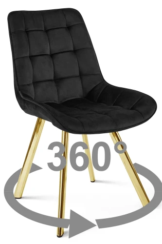 Krzesło obrotowe SORIA 360° czarne – welur, siedzisko 53 cm, na złotych metalowych nogach