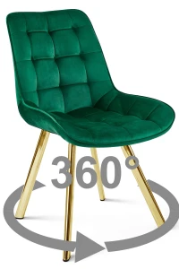 Krzesło obrotowe SORIA 360° zielone – welur, siedzisko 53 cm, na złotych metalowych nogach