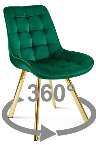 Krzesło obrotowe SORIA 360° zielone – welur, siedzisko 53 cm, na złotych metalowych nogach
