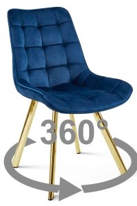Krzesło obrotowe SORIA 360° granatowe – welur, siedzisko 53 cm, na złotych metalowych nogach