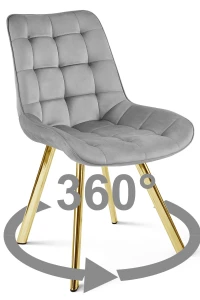 Krzesło obrotowe SORIA 360° jasnoszare – welur, siedzisko 53 cm, na złotych metalowych nogach