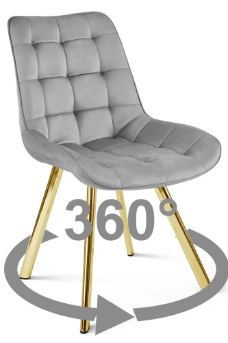 Krzesło obrotowe SORIA 360° jasnoszare – welur, siedzisko 53 cm, na złotych metalowych nogach