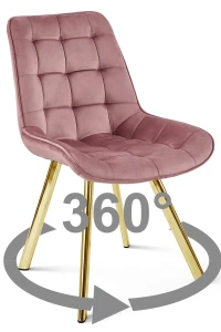 Krzesło obrotowe SORIA 360° ciemnoróżowe – welur, siedzisko 53 cm, na złotych metalowych nogach