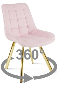 Krzesło obrotowe SORIA 360° jasnoróżowe – welur, siedzisko 53 cm, na złotych metalowych nogach