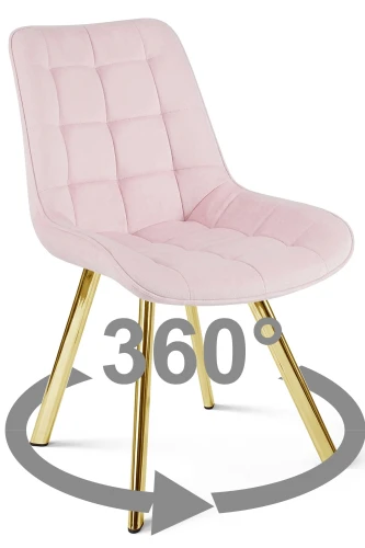 Krzesło obrotowe SORIA 360° jasnoróżowe – welur, siedzisko 53 cm, na złotych metalowych nogach
