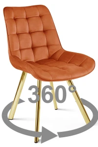 Krzesło obrotowe SORIA 360° miedziane – welur, siedzisko 53 cm, na złotych metalowych nogach