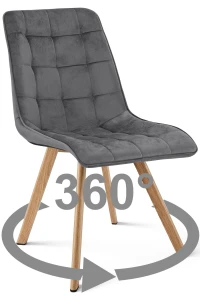 Krzesło CIEZA 360° ciemnoszare – obrotowe, welur, siedzisko na wys. 52 cm, na metalowych nogach w dekorze dębu