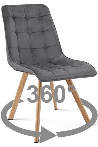 Krzesło CIEZA 360° ciemnoszare – obrotowe, welur, siedzisko na wys. 52 cm, na metalowych nogach w dekorze dębu