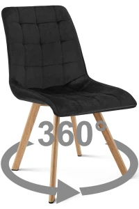 Krzesło CIEZA 360° czarne – obrotowe, welur, siedzisko na wys. 52 cm, na metalowych nogach w dekorze dębu