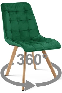 Krzesło CIEZA 360° zielone – obrotowe, welur, siedzisko na wys. 52 cm, na metalowych nogach w dekorze dębu