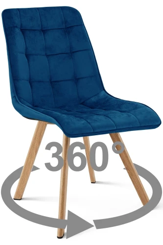 Krzesło CIEZA 360° granatowe – obrotowe, welur, siedzisko na wys. 52 cm, na metalowych nogach w dekorze dębu