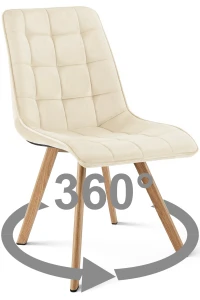 Krzesło CIEZA 360° jasnobeżowe – obrotowe, welur, siedzisko na wys. 52 cm, na metalowych nogach w dekorze dębu