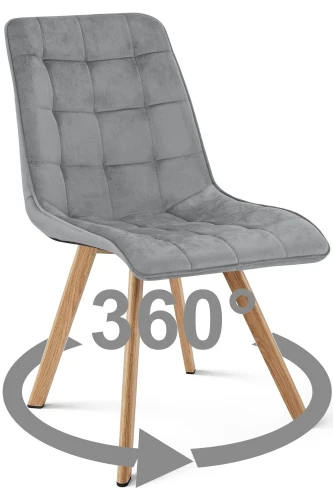 Krzesło CIEZA 360° jasnoszare – obrotowe, welur, siedzisko na wys. 52 cm, na metalowych nogach w dekorze dębu