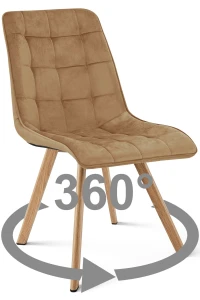 Krzesło CIEZA 360° brązowe – obrotowe, welur, siedzisko na wys. 52 cm, na metalowych nogach w dekorze dębu