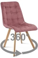Krzesło CIEZA 360° ciemnoróżowe – obrotowe, welur, siedzisko na wys. 52 cm, na metalowych nogach w dekorze dębu