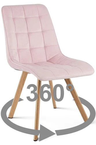Krzesło CIEZA 360° jasnoróżowe – obrotowe, welur, siedzisko na wys. 52 cm, na metalowych nogach w dekorze dębu