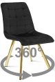 Krzesło CIEZA 360° czarne – obrotowe, welur, siedzisko na wys. 52 cm, na złotych metalowych nogach