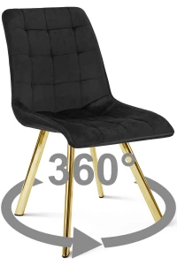 Krzesło CIEZA 360° czarne – obrotowe, welur, siedzisko na wys. 52 cm, na złotych metalowych nogach