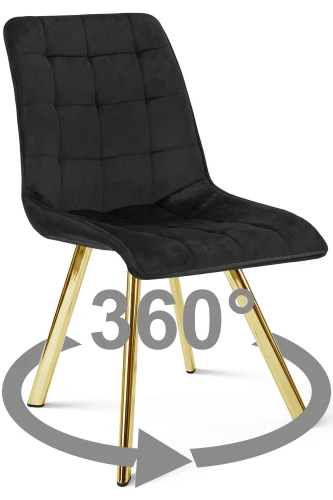Krzesło CIEZA 360° czarne – obrotowe, welur, siedzisko na wys. 52 cm, na złotych metalowych nogach