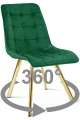 Krzesło CIEZA 360° zielone – obrotowe, welur, siedzisko na wys. 52 cm, na złotych metalowych nogach