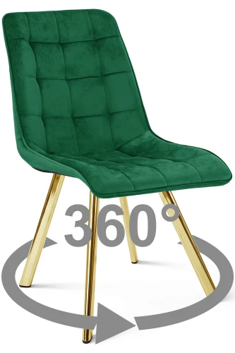 Krzesło CIEZA 360° zielone – obrotowe, welur, siedzisko na wys. 52 cm, na złotych metalowych nogach