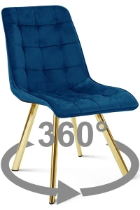 Krzesło CIEZA 360° granatowe – obrotowe, welur, siedzisko na wys. 52 cm, na złotych metalowych nogach
