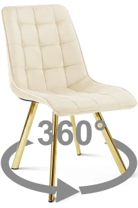 Krzesło CIEZA 360° jasnobeżowe – obrotowe, welur, siedzisko na wys. 52 cm, na złotych metalowych nogach