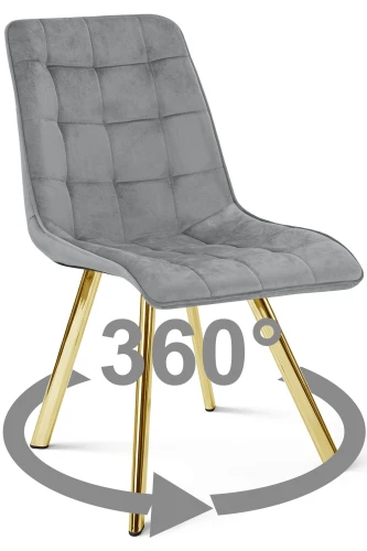Krzesło CIEZA 360° jasnoszare – obrotowe, welur, siedzisko na wys. 52 cm, na złotych metalowych nogach