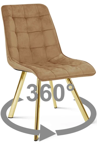 Krzesło CIEZA 360° brązowe – obrotowe, welur, siedzisko na wys. 52 cm, na złotych metalowych nogach