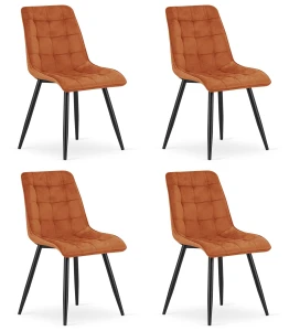 Zestaw 4 krzeseł SPLIT miedziane – welur, na czarnych metalowych nogach, szerokość 49 cm