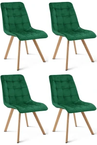 Komplet 4 krzeseł CIEZA zielone – welur, szerokość 49 cm, na metalowych nogach w dekorze dębu