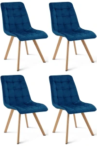 Komplet 4 krzeseł CIEZA granatowe – welur, szerokość 49 cm, na metalowych nogach w dekorze dębu