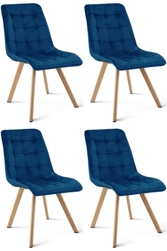 Komplet 4 krzeseł CIEZA granatowe – welur, szerokość 49 cm, na metalowych nogach w dekorze dębu