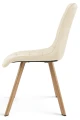 3 krzesła CIEZA jasnobeżowe – welurowa tapicerka, na metalowych nogach w dekorze dębu, do jadalni
