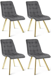 Komplet 4 krzeseł CIEZA ciemnoszare – welur, szerokość 49 cm, na złotych metalowych nogach