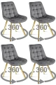Zestaw 4 krzeseł obrotowych SORIA 360° – ciemnoszare, welur, na złotych metalowych nogach