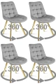 Zestaw 4 krzeseł obrotowych SORIA 360° – jasnoszare, welur, na złotych metalowych nogach