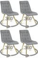 4 krzesła obrotowe CIEZA 360° jasnoszare – welur, na złotych metalowych nogach, do jadalni