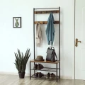 LOFTOWY WIESZAK STOJAK NA UBRANIA – INDUSTRIALNY DESIGN, METALOWY Z SIEDZISKIEM I PÓŁKAMI NA BUTY